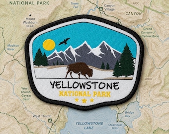 Écusson du parc national de Yellowstone, insigne brodé au fer à repasser bison, cadeau souvenir de voyage sur la faune des montagnes 3,75 x 3 po.