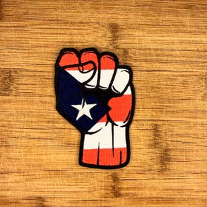 Puerto Rican Flag Fist Patch 4x2.75in Iron-On Embroidered | Boricua Pride Heritage | Puerto Rico Patch