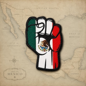 Mexican Flag Fist Iron-On Embroidered 4x2.75in | Mexico Pride Heritage | Raised Fist Patch