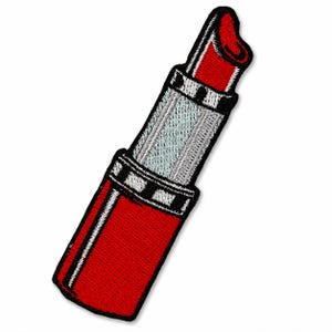 Iron On Patch Red Lipstick – Embroidered Makeup Patch for Hat Jacket, Esthetician Cosmetology Gift 3.5x1in