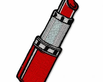Iron On Patch Red Lipstick – Embroidered Makeup Patch for Hat Jacket, Esthetician Cosmetology Gift 3.5x1in