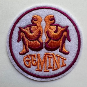 Gemini Astrology Iron-On Patch - 2.75 Inch Round Embroidered Zodiac Patch on Felt Backing - Horoscope Gift, Astrology Lover