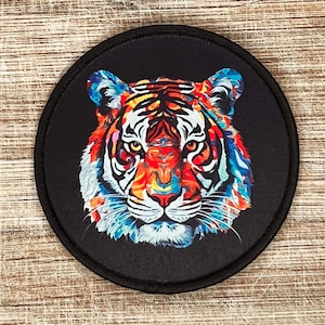 Tiger Patch 3" – Iron On Round Watercolor Animal Applique for Jackets & Hats (Sew On Friendly)