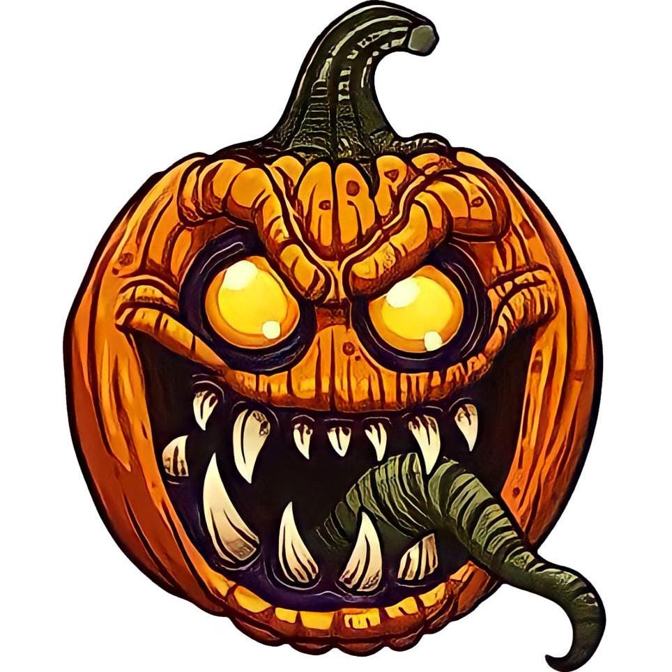 Spooky Sharp-Toothed Halloween Pumpkin Vinyl Sticker – Waterproof & Fade-Resistant 4-Inch