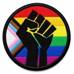 Parche Progress Pride Fist – Parche bordado LGBTQ Punk con puño en alto – 6,35 cm (2,5 pulgadas) para planchar