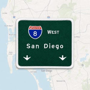 California Patch San Diego Road Sign Street Travel Souvenir City Highway Interstate Iron On Embroidered 3.5x3in