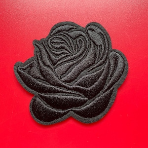 Best-Selling Black Rose Embroidered Iron-On Patch - 3 Inch Gothic Floral Appliqué for Jackets, Bags & Hats - Minimalist Design, Felt Backing