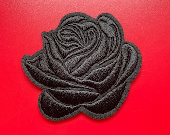 Black Rose Flower Embroidered Iron On Appliqué Patch Ideal DIY Style Add-On 3 Inches