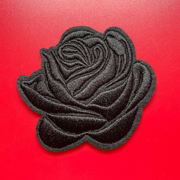 Black Rose Embroidered Iron-On Patch - 3 Inch Gothic Floral Appliqué for Jackets, Bags & Hats - Minimalist Design, Felt Backing Best-Selling