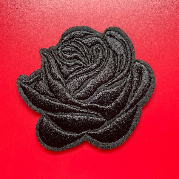 Black Rose Flower Embroidered Iron On Appliqué Patch Ideal DIY Style Add-On 3 Inches