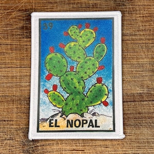 El Nopal Loteria Mexican Game Iron On Patch 3.5 x 2.5 Inches