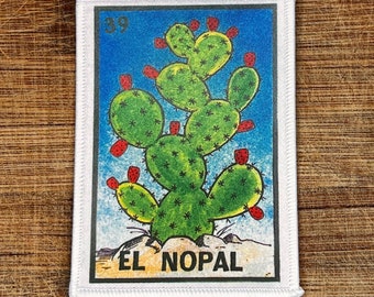 El Nopal Loteria Mexican Game Iron On Patch 3.5 x 2.5 Inches