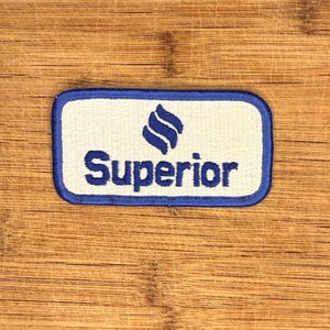 Vintage Superior Employee Name Patch, Embroidered Sew On Uniform Logo, Blue Workwear Badge 4x2in