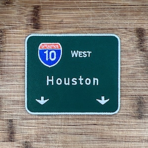 Ferro do sinal da rodovia Houston Texas 10 West em patch de 3,5 polegadas