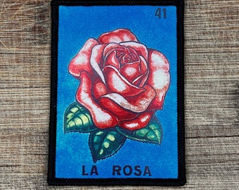 La Rosa Loteria Mexican Game The Rose Iron On Patch 3.5 x 2.5 Inches