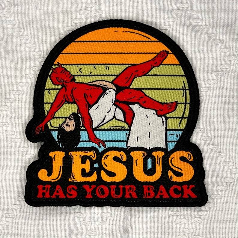 Jesus Has Your Back Jiujitsu Christian Iron On Patch 3 Inches And 4 Inch Sticker image 5