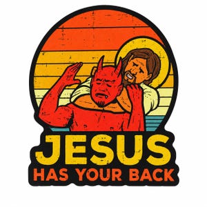 Grappige christelijke sticker, 'Jezus staat achter je' vinyl sticker, Jiujitsu cadeau, waterfles/laptop sticker 4 x 3,5 inch