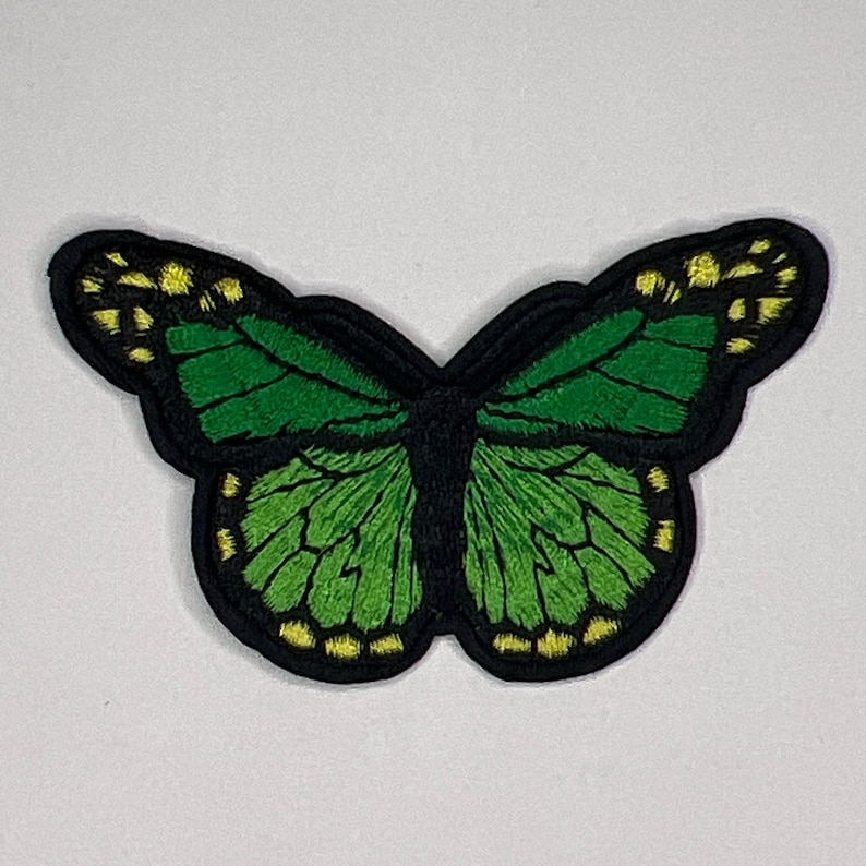 Butterfly Iron-On Embroidered Patch 3 Inch Choose from 7 Vibrant Colors Green