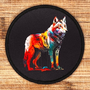 Vibrant Watercolor Wolf Iron-On Patch – 3-Inch Forest Animal Fabric Applique