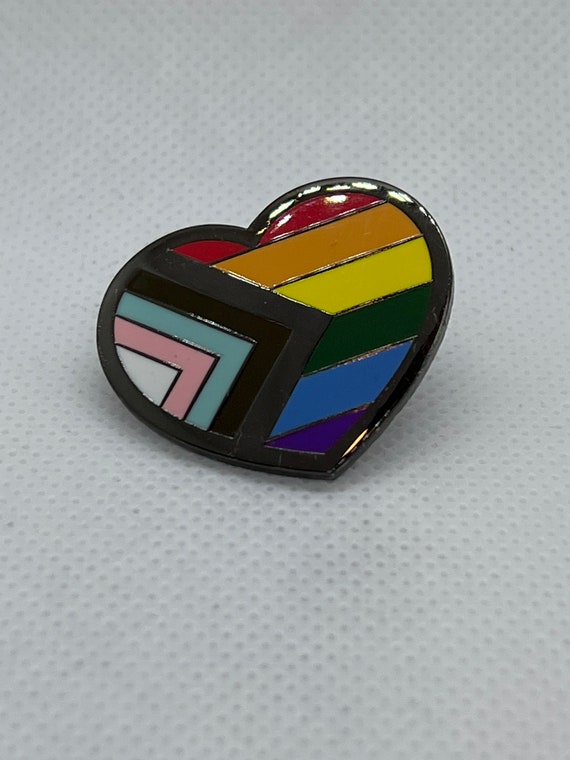 Progressive Pride Flag Heart Shaped Enamel Pin 1.25 