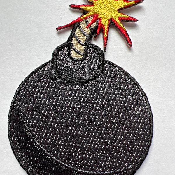 Cannon Ball Bomb with Fuse Iron On Patch 3.25 Inch