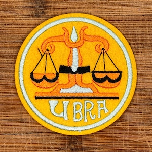 Libra Astrology Iron-On Patch - 2.75 Inch Round Embroidered Zodiac Patch on Felt Backing - Horoscope Gift, Astrology Lover