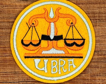 Libra Astrology Iron-On Patch - 2.75 Inch Round Embroidered Zodiac Patch on Felt Backing - Horoscope Gift, Astrology Lover