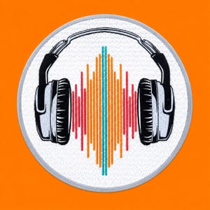 Music Patch – Headphones & Soundwave DJ Design, 3 Inch Iron-On Applique