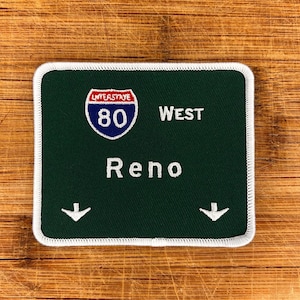 Reno Interstate 80 Embroidered Iron-On Patch – Nevada Road Trip Souvenir – Travel Badge for Jackets, Backpacks, Hats