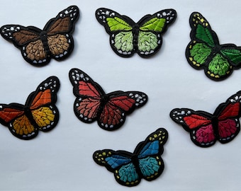 Choose from 7 Embroidered Butterfly Iron-On Patches - 3 Inch, Green, Red, Orange, Blue, Pink, Brown - Customizable Individual or Full Set