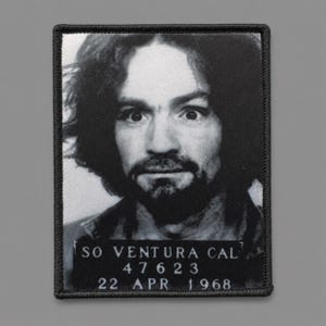 Charles Manson Patch Mugshot Portrait Iron-On True Crime 3.25x2.25-inch