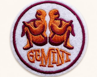 Gemini Iron On Patch 2.75in Zodiac Embroidered Patch Orange Twins Astrology Gift for Jacket Backpack Hat