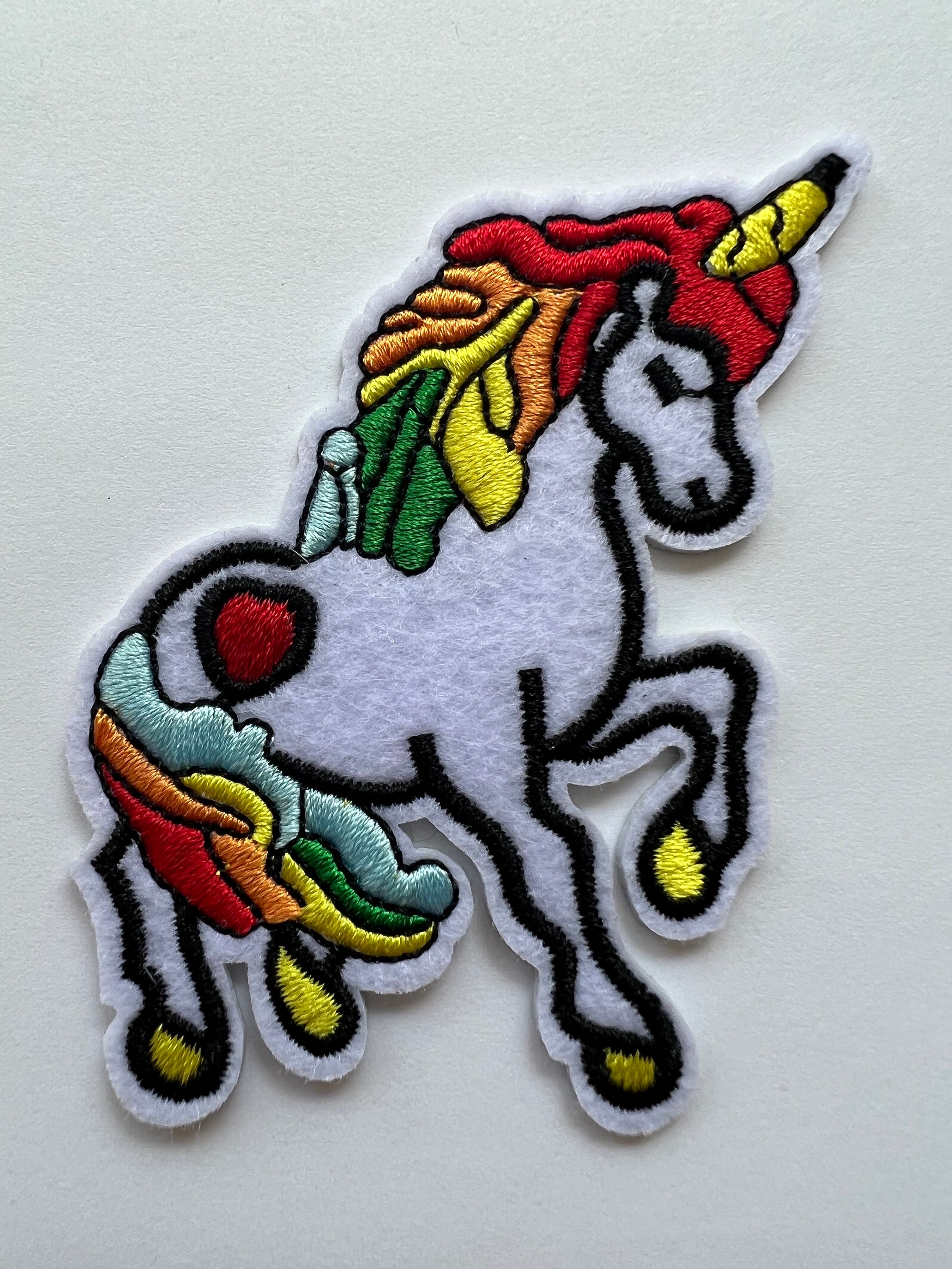 Magical Unicorn Felt Iron-On Patch - 3 Inch Embroidered Rainbow Mane And  Golden Horn - Whimsical Applique for Clothing & Accessories