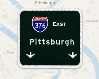 Pittsburgh Interstate 376 Embroidered Patch - 3.5x3 Inch Iron-On Road Sign Patch - Pennsylvania Travel Souvenir for Collectors