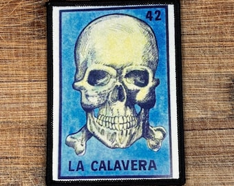 La Calavera Loteria Mexican Game Iron On Skull Patch 3.5 x 2.5 Inches