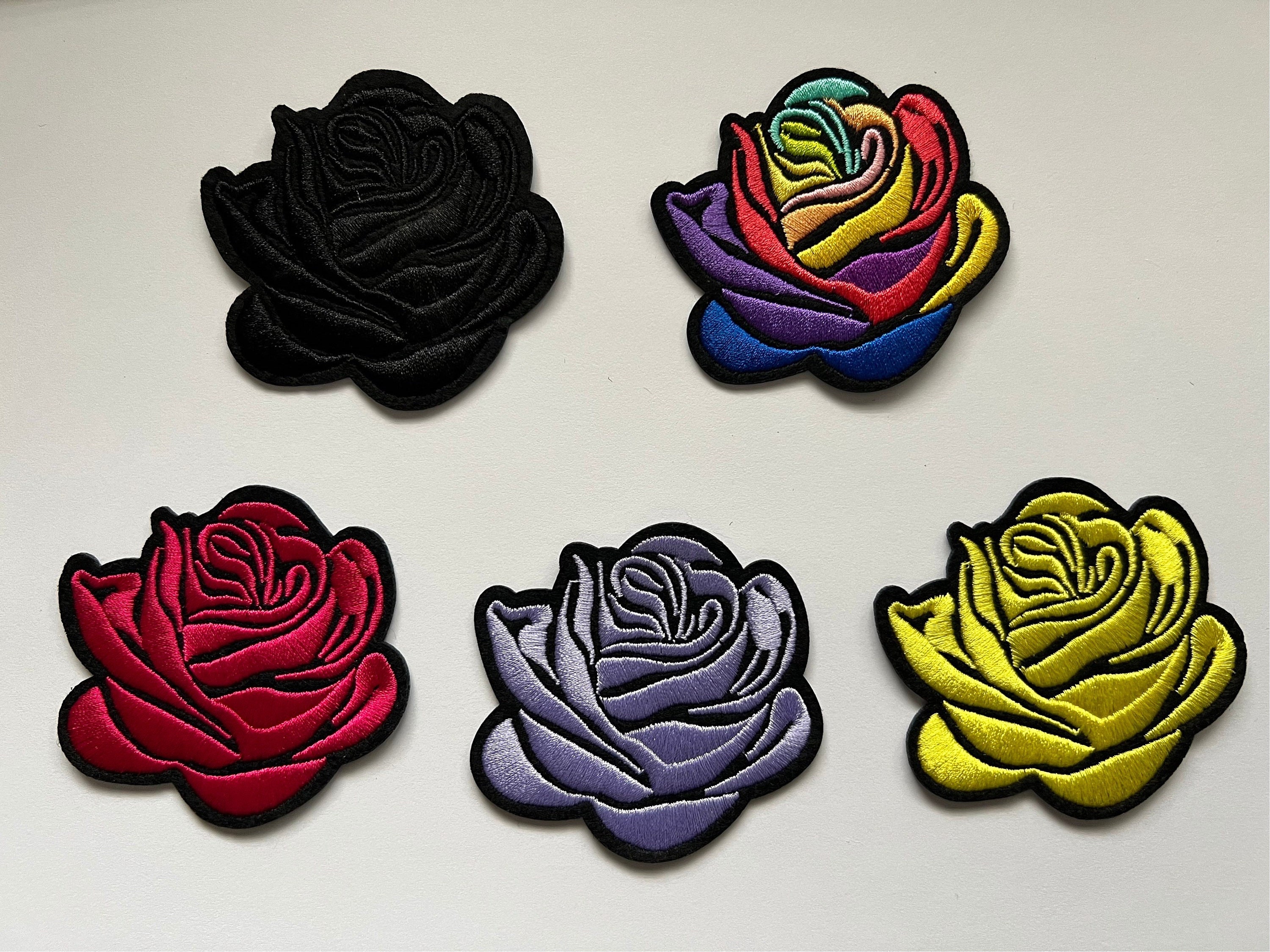 Linen patch with rose print - black/gold - Racaire's Workshop