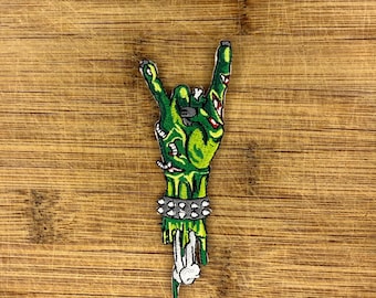 Punk Zombie Hand Patch Horror Metal Horns Iron-On 4x1in