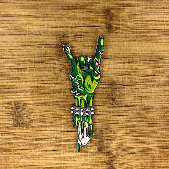 Zombie Patch – Rock On Hand Iron-On (Sew On) Embroidered Horror Appliqué, Punk/Goth Band Jacket & Backpack Patch, Devil Horns