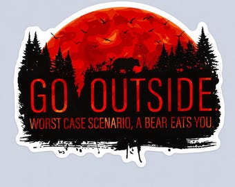 Pegatina "Go Outside", divertida calcomanía de vinilo de oso para senderismo y acampada de 4x3,25 pulgadas.