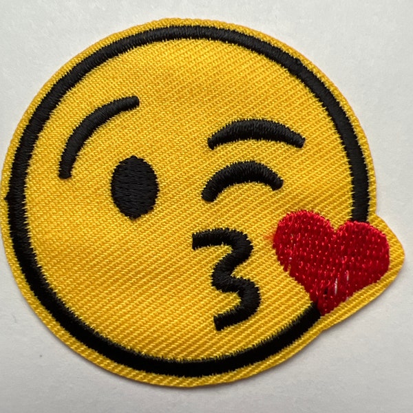 Flirty Emoji Face Throwing a Kiss Iron On Patch 1.75 Inches Add Fun to Clothes & Bags