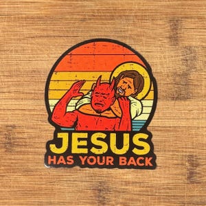 Rolig kristen klistermärke, Jesus har din rygg vinyldekal, Jiu Jitsu-present, vattenflaska laptopklistermärke