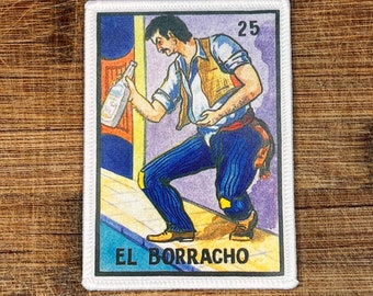 El Borracho Loteria Mexican Game Iron On Patch 3.5 x 2.5 Inches