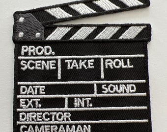 Movie TV Television Film Clapper Embroidered Iron On Patch 3 x 2.75 inches