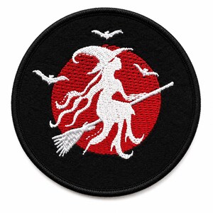Moon Witch Patch, Halloween Embroidered Felt Iron On, Goth Horror Bat Occult 3 Inch