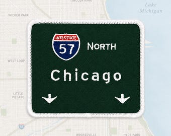 Chicago Patch Illinois Road Sign Interstate 57 Travel Souvenir Iron On Embroidered 3.5x3in
