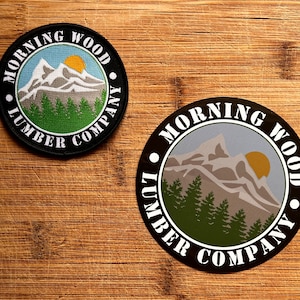 Morning Wood Lumber Co: 3-Inch Iron-On Patch & 4-Inch Vinyl Sticker Cheeky Risque and Slightly Naughty
