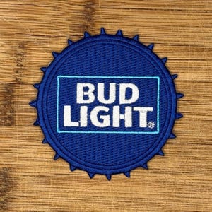 Bud Light Bottle Cap Patch – 3" Embroidered Iron-On Beer Patch for Jackets, Hats, Backpacks, and Brewery Gear