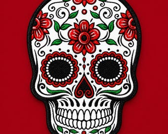 Sugar Skull Patch Day of the Dead 3x2in Iron-On Patch, Dia de los Muertos Calavera Patch, Floral Skull Patch for Jackets Bags Hats