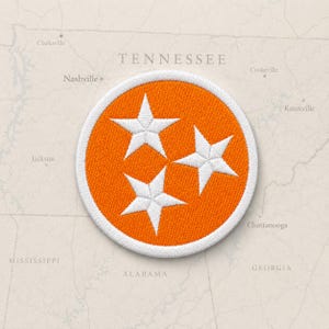Tennessee Tri-Star Patch – 3.5" Embroidered Iron-On State Pride Patch – TN Flag Symbol for Jackets, Hats, and Backpacks