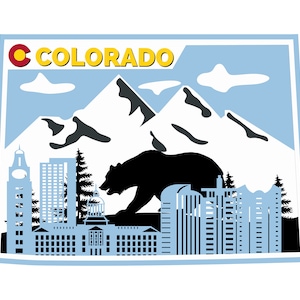 Colorado Vinyl Aufkleber - 4 x 2,75 Zoll wasserfester & lichtechter Aufkleber - Bär, Berg und Skyline Design für Laptop, Auto, Wasserflasche